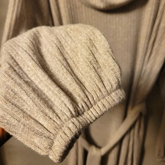 OPHELIA ROE Beige metallic gold stretchy ribbed Midi Dress Wmn's XL NYE career - Picture 5 of 13